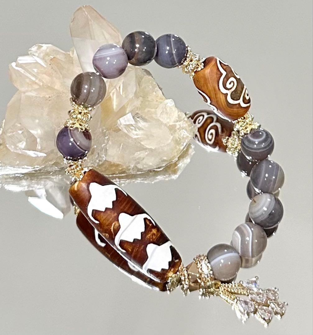 福を呼び込む》五福臨門天珠と祥雲天珠（筋斗雲）天眼瑪瑙のブレス