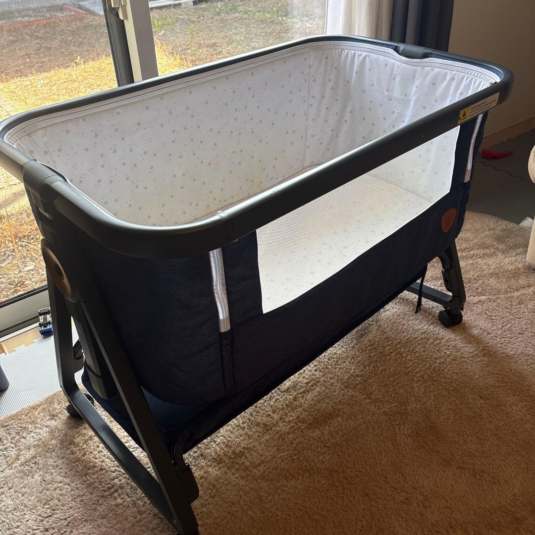 HZDMJ ベビーベッド ネイビー 星柄 HZDMJ 2024最新モデル 添い寝 ベビーベッド ミニ 持ち運び 折りたたみ