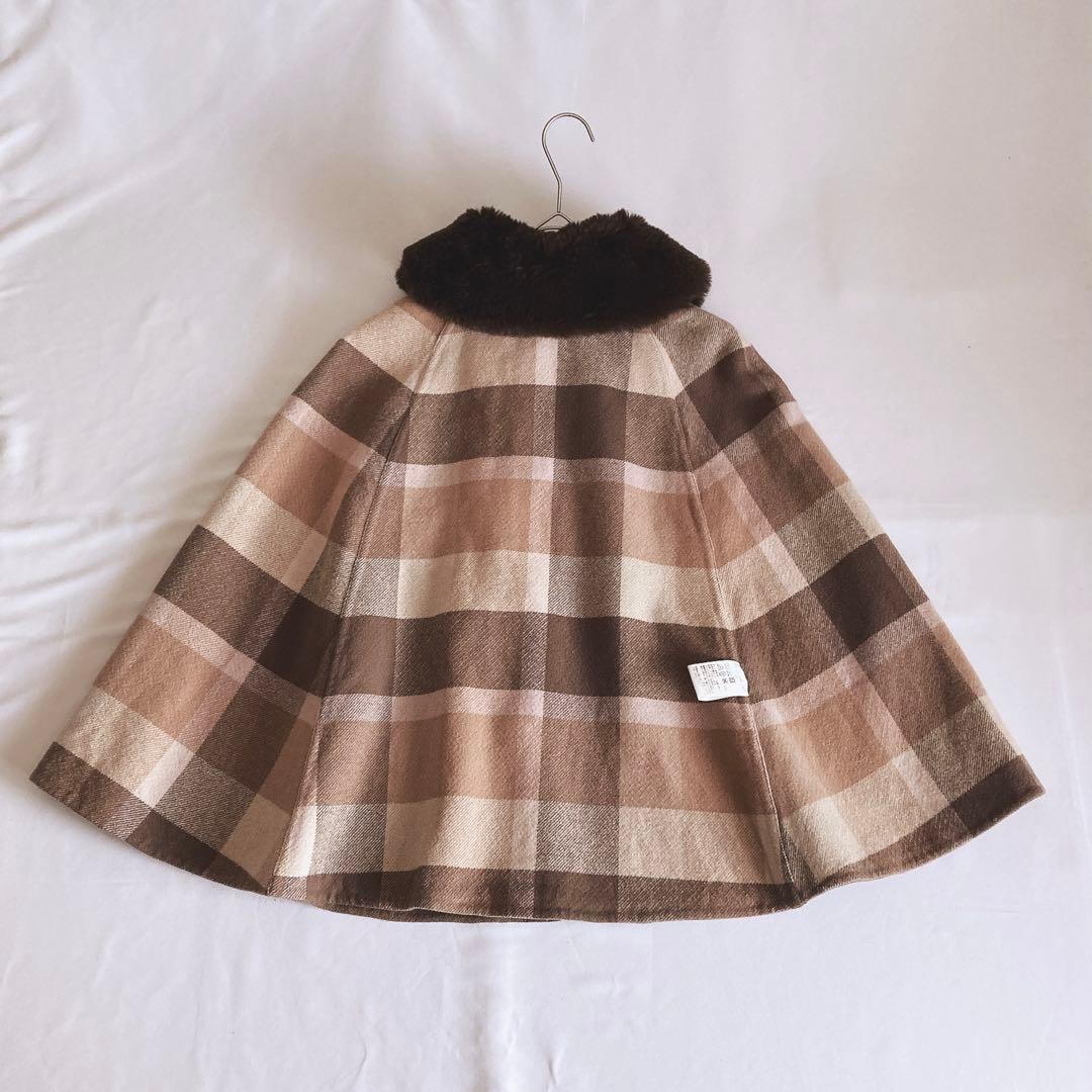 美品 ブルーレーベルクレストブリッジ ファー付きリバーシブルポンチョ