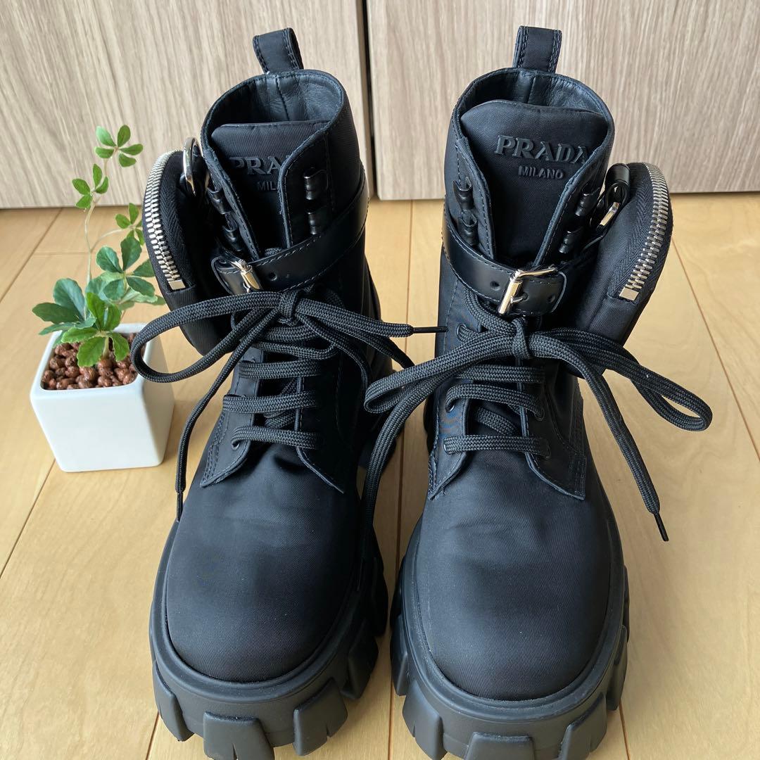 プラダ PRADA モノリス コンバットブーツ リナイロン 22㎝ 黒 ポーチ付
