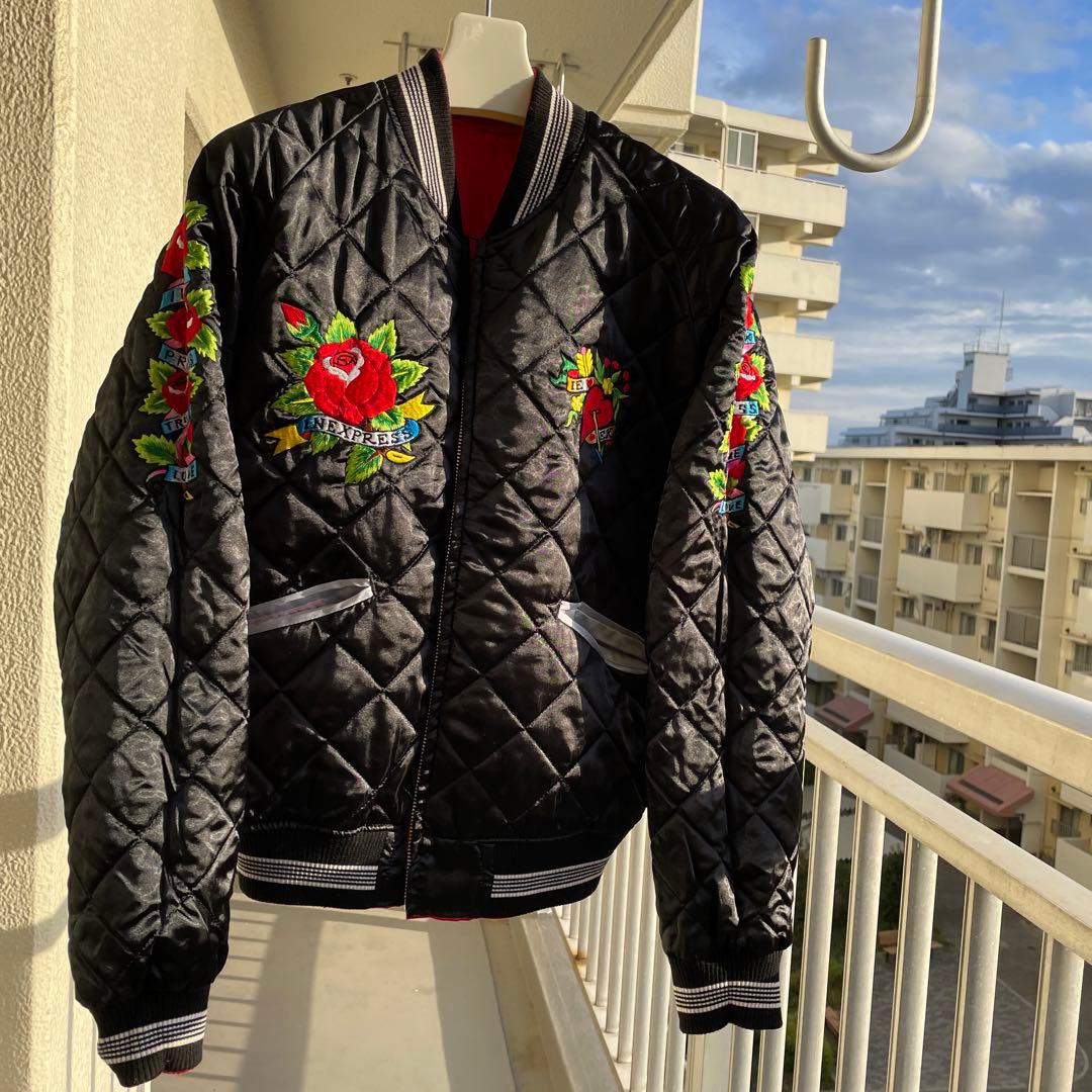 スカジャン90年代美品Express 刺繍キルティングJリバーシブルLサイズ