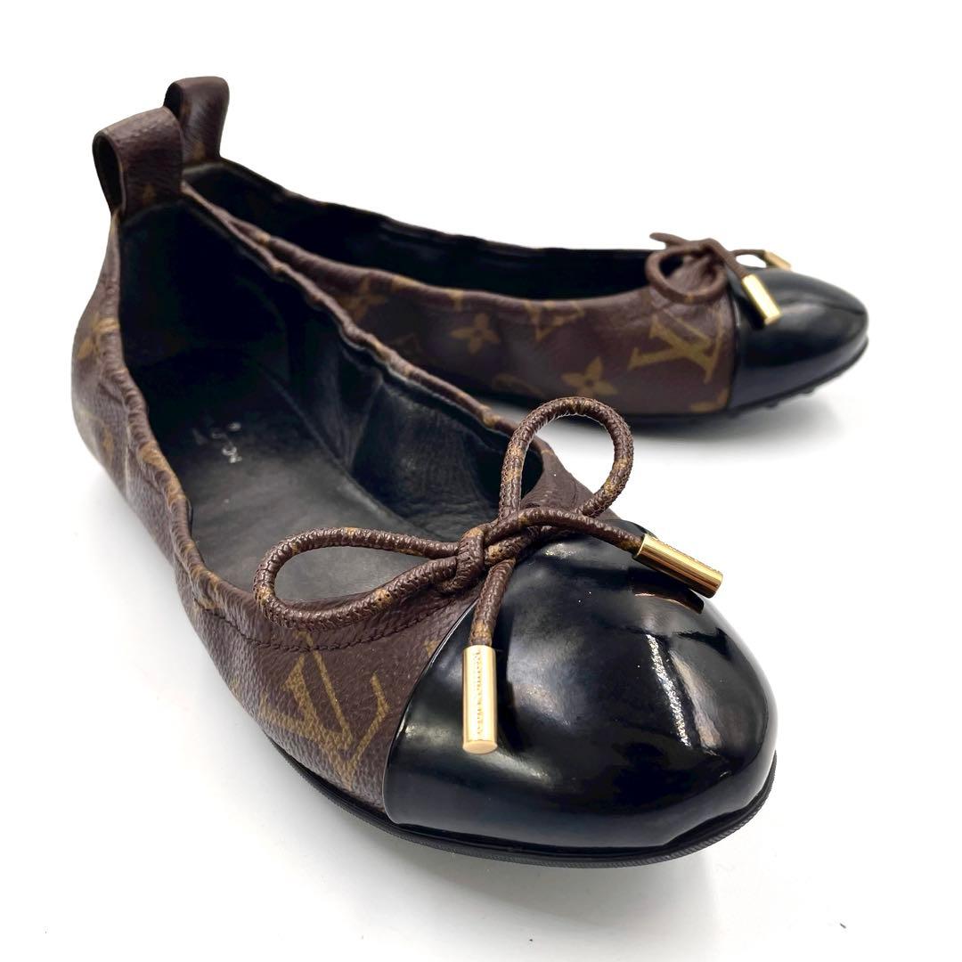 《超美品》ルイヴィトン フラット バレエシューズ パンプス リボン モノグラム