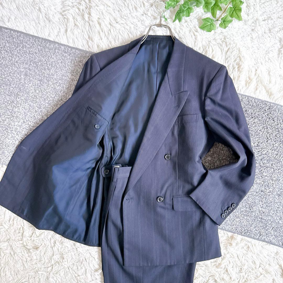 オールド　ディオール セットアップ　ストライプ柄　ダブルボタン　ネイビー　紺ブレ 洗える／S～4L】4ボタンダブルジャケット【ストレッチ／紺ブレザー