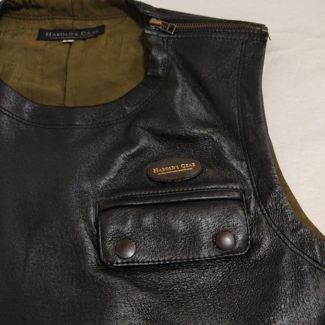 ハロルズギア。バイク。レザーベスト。Fサイズ。豚革。ユーズド