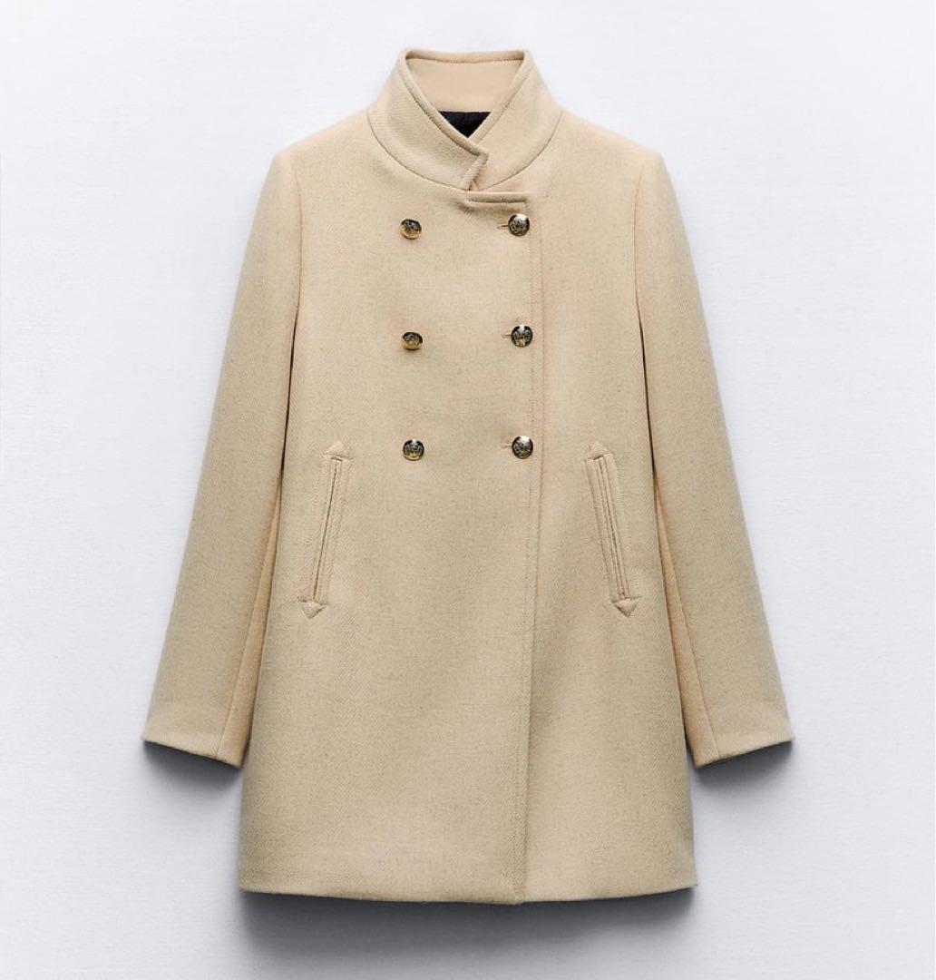 ZARA ダブルブレスト ハイネック ウールブレンドコート - メルカリ