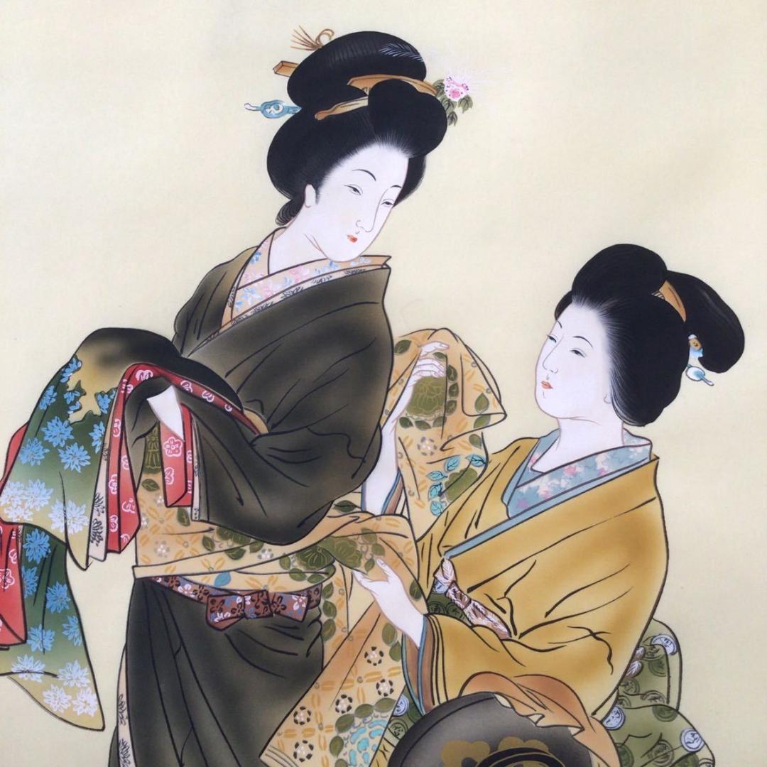 掛軸 田口青児『よそおい 美人図』日本画 絹本 肉筆 共箱付 掛け軸