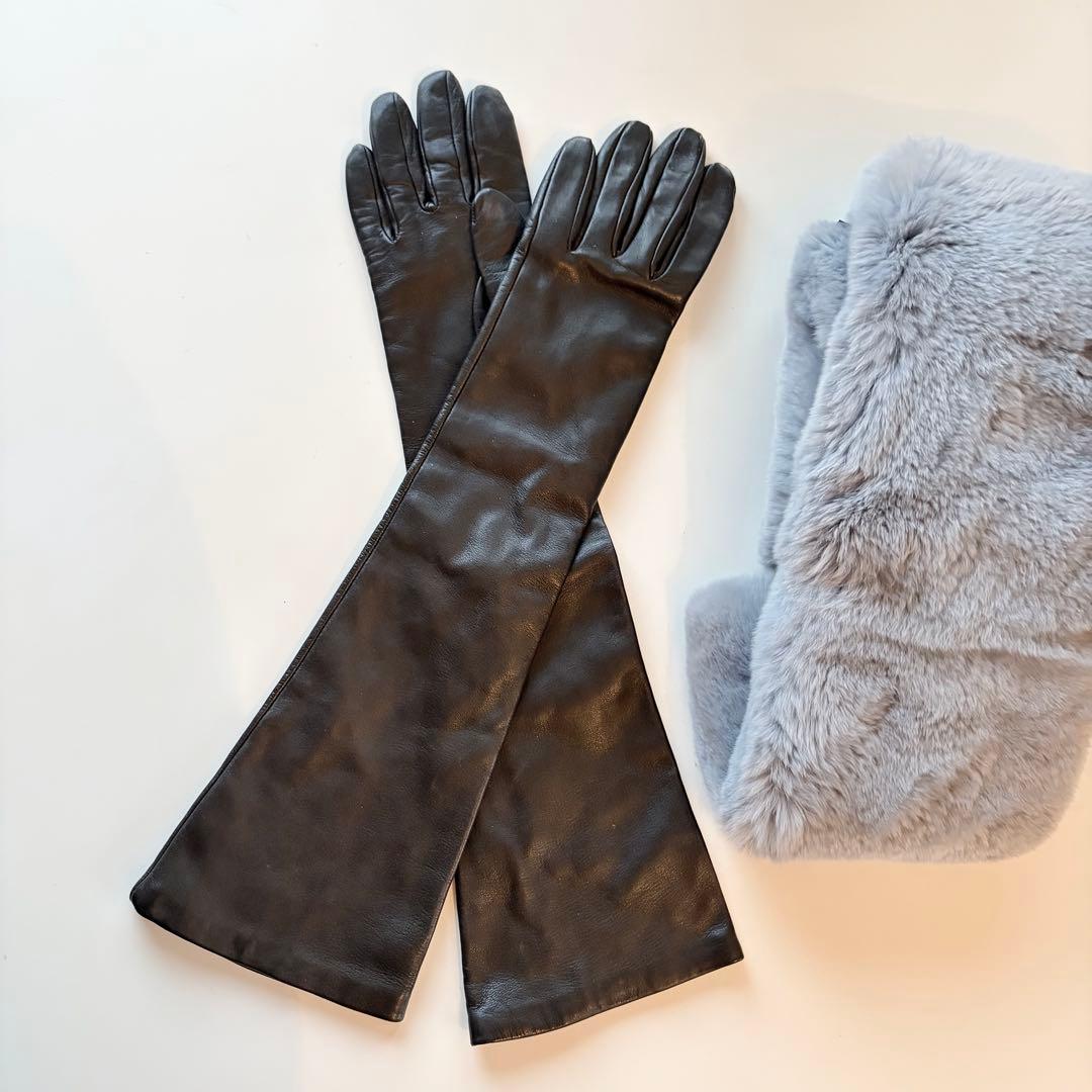 .*.様 【未使用】Gala Gloves ガラ グローブス 本革ロング手袋　黒 GALA GLOVES（ガラ グローブ） 手袋 「GALA GLOVES」NAP ロング