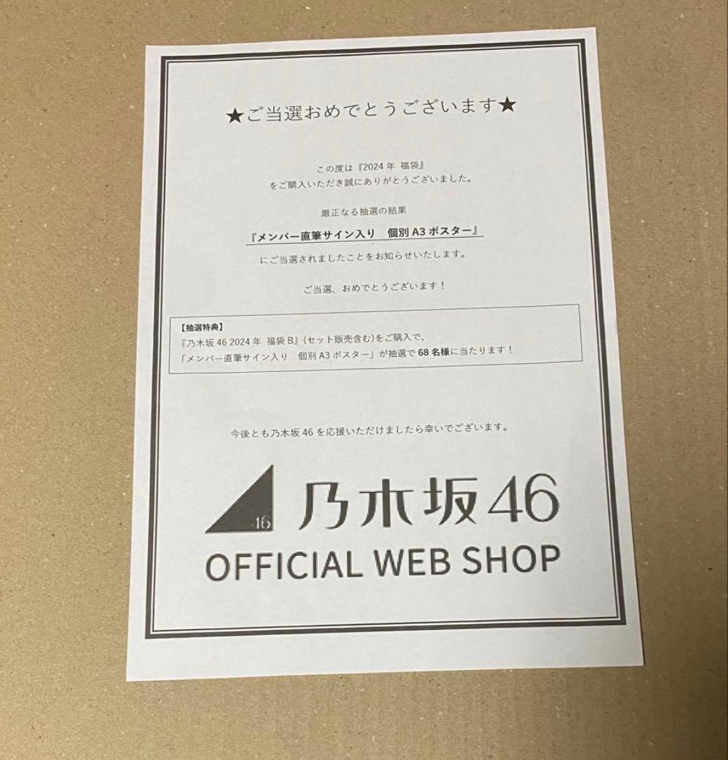 乃木坂46 賀喜遥香 メンバー直筆サイン入り 個別A3ポスター luckybag