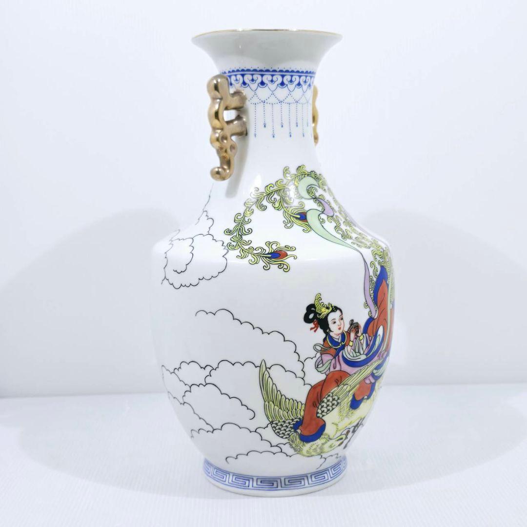 中国美術 鳳蕭圖 花瓶 仙女 磁器製花瓶 乾隆年製 職人手描き 西王母