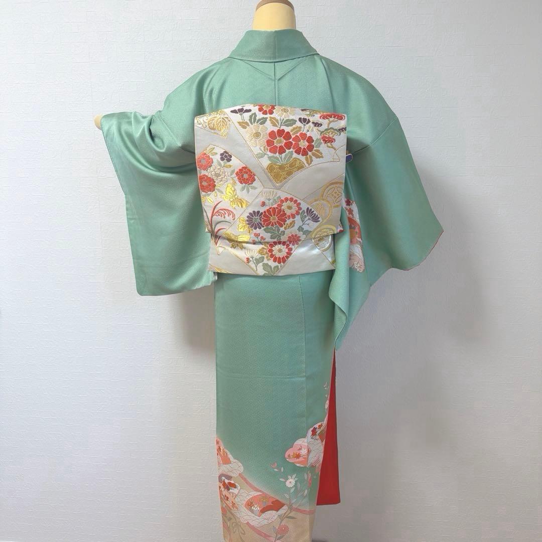 492 訪問着フルセット 正絹 ミントグリーン 淡緑 金彩 暈し染め フォーマル