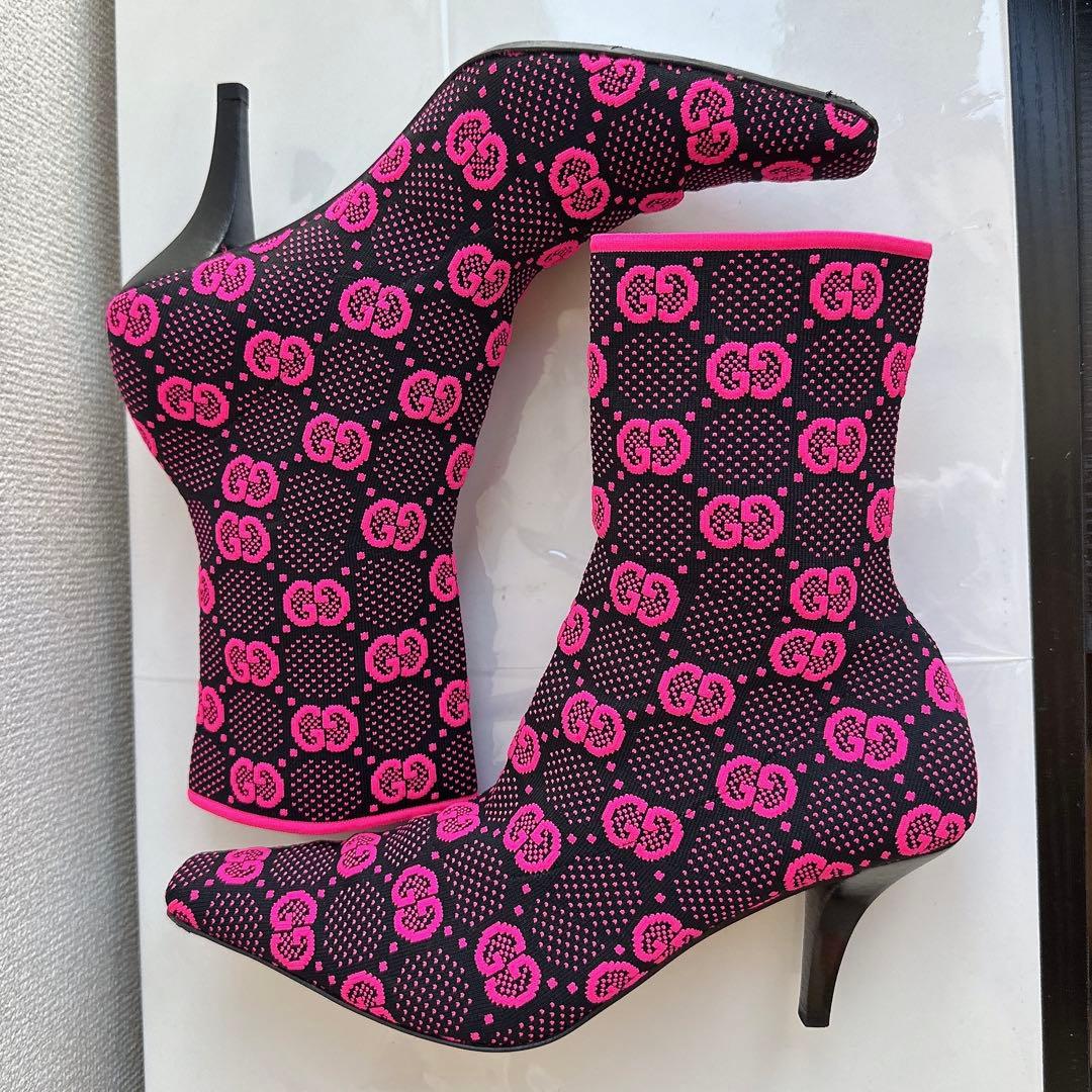 GUCCI グッチ アンクルブーツ ソックスタイプ GG柄 ブーティ 極美品37