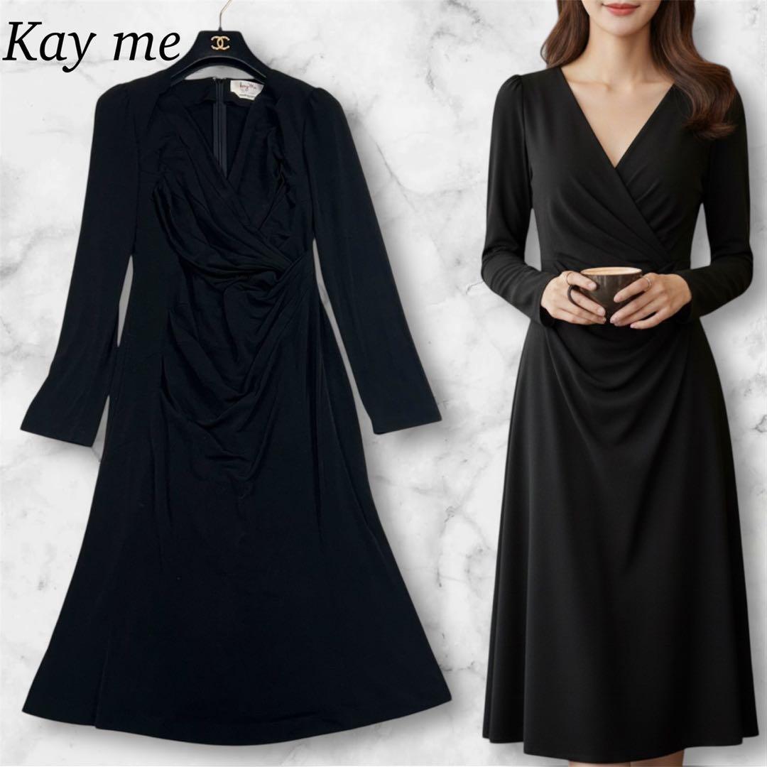 K925 M ケイミー ストレッチ 長袖 ひざ丈ワンピース ブラック レディース ELENA（エレナ） ワンピース レディース ロング セレモニー フォーマル