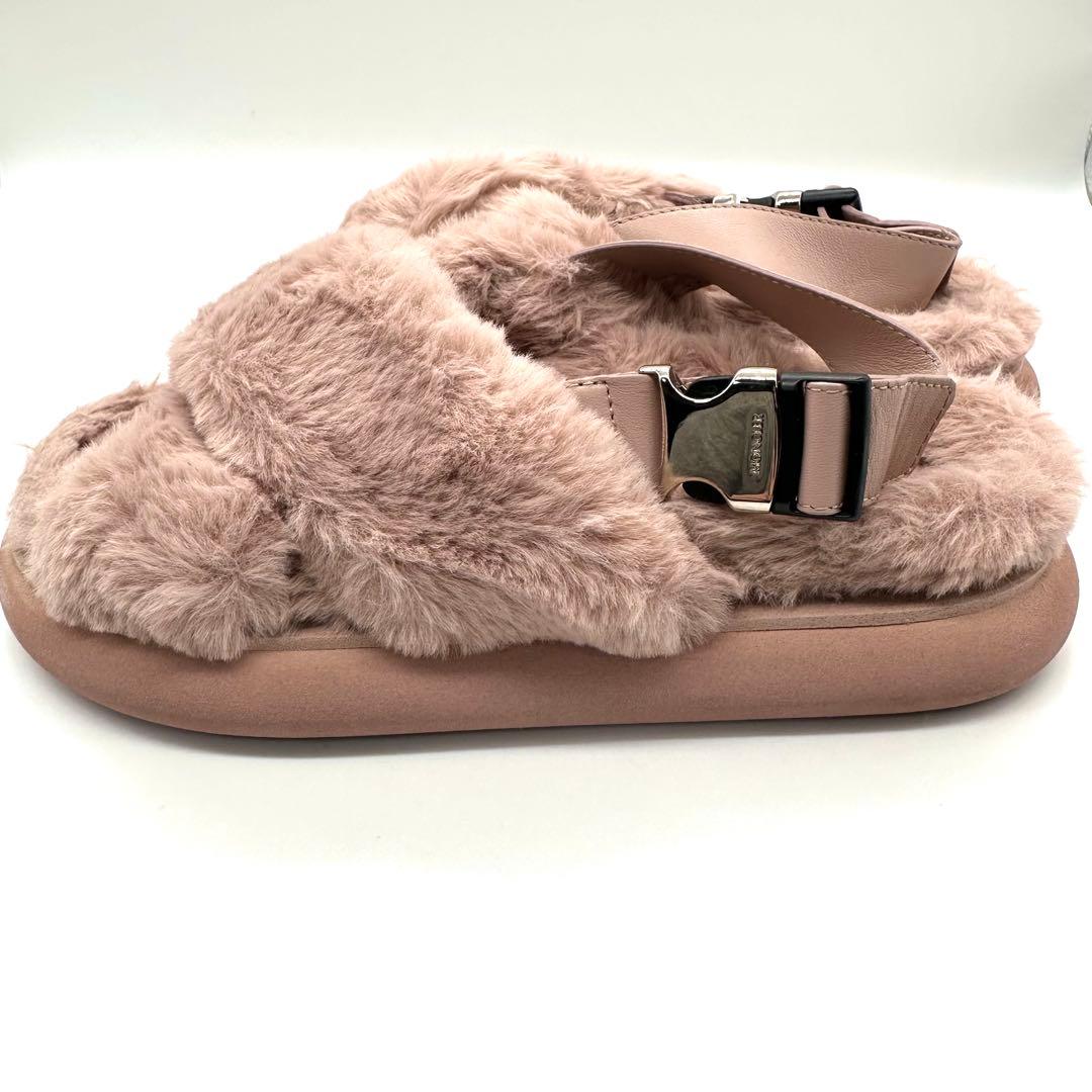 美品☆MONCLER モンクレール ソラリス ファーサンダル ピンク 23.5
