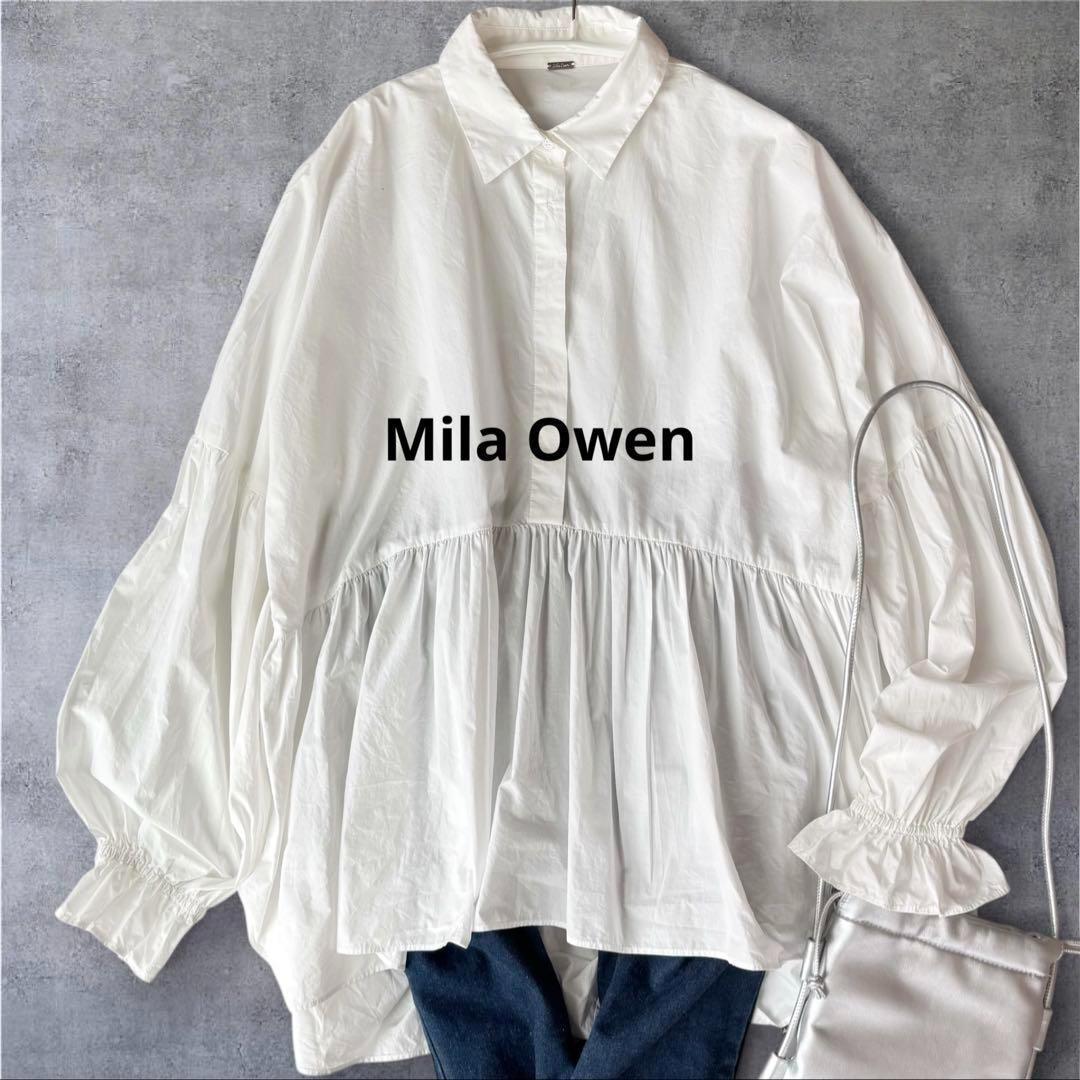 Mila Owen シャツ衿 ギャザーチュニックブラウス ホワイト系 サイズ1