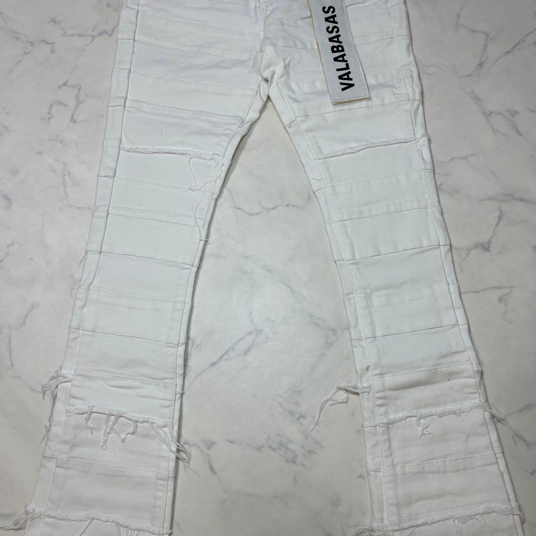 valabasas バラバサス パネルダメージフレアスキニーデニム ホワイト