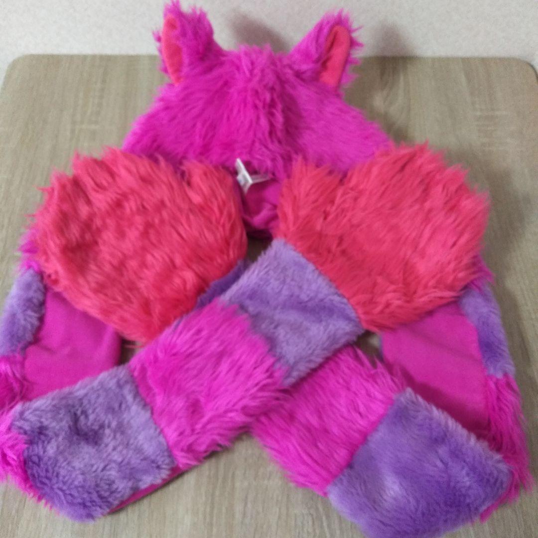 チシャ猫　マフラー　ピンク　ディズニー ディズニー チェシャ猫 ファンキャップ マフラー 手袋付き 帽子 被り物