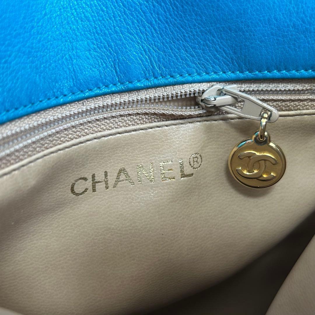 真贋済 CHANEL シャネル ブルー レザー ショルダーバッグ ココマーク