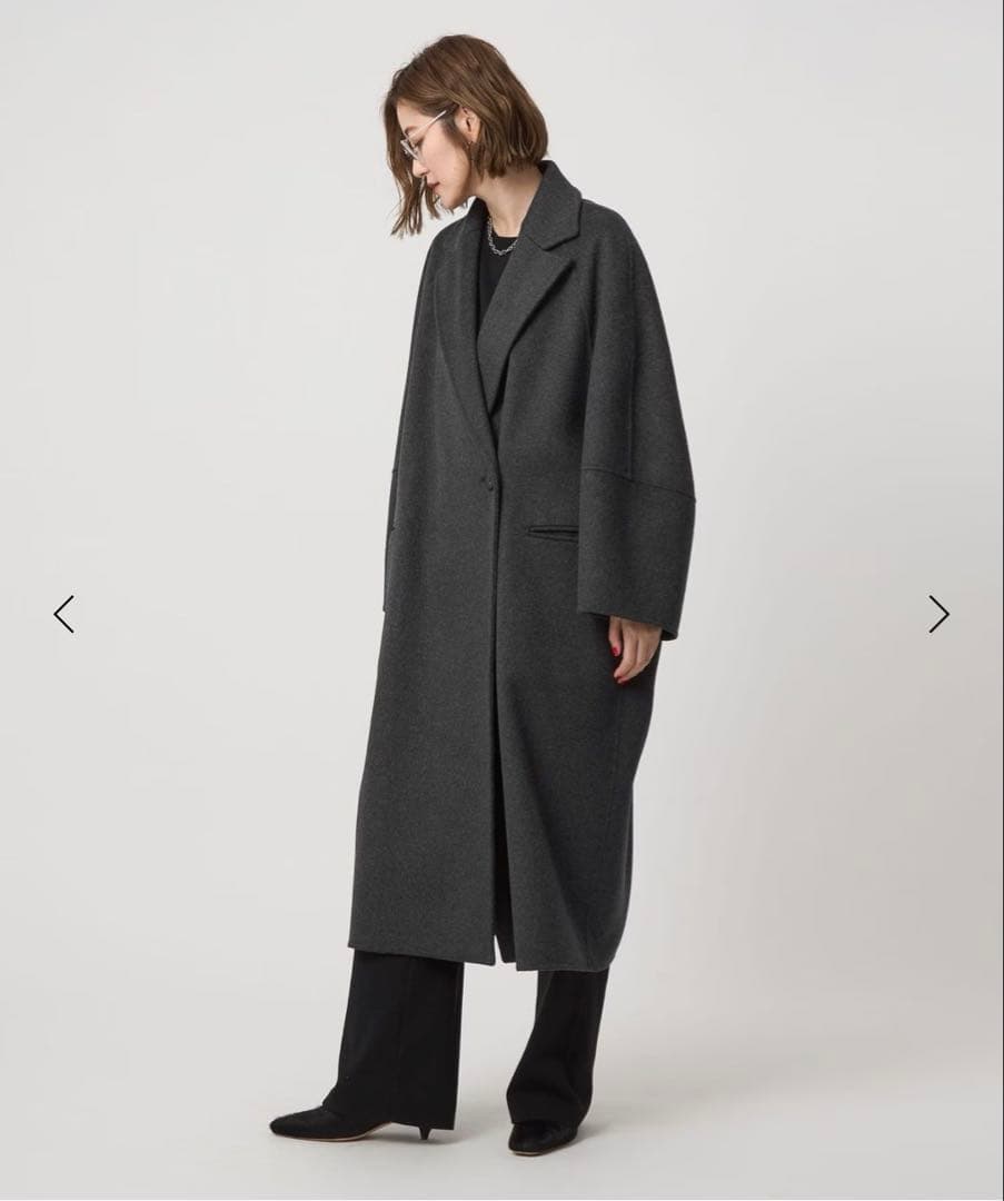 conte ウール100％ ダブルブレスト リバーロングコート GRAY 36 conte コート チェスターコート 「conte」ダブルブレスト リバーコート