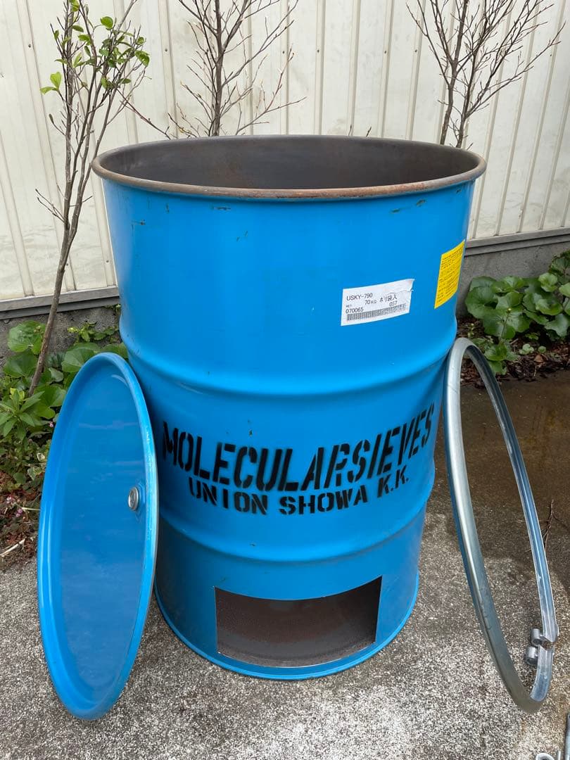 ドラム缶 焼却炉 オープンタイプ 蓋あり ドラム缶焼却炉オープンドラム 下小窓蝶番蓋付 200L カラー選択 家庭用