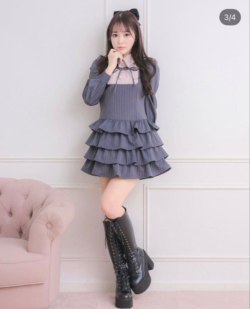 pium ピウム　ヨーク切り替えティアードミニワンピース グレー ヨーク切り替えティアードミニワンピース – pium