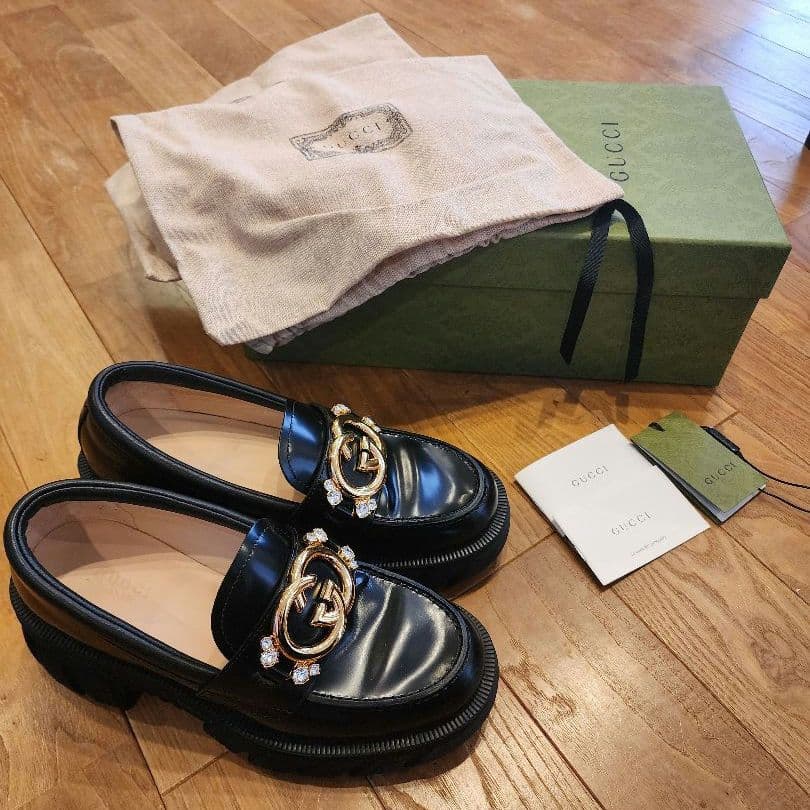 グッチ インターロッキングG レザー ローファー　36 ブラック　厚底 楽天市場】グッチ GUCCI ローファー 革靴 靴 シューズ レザー ブラック