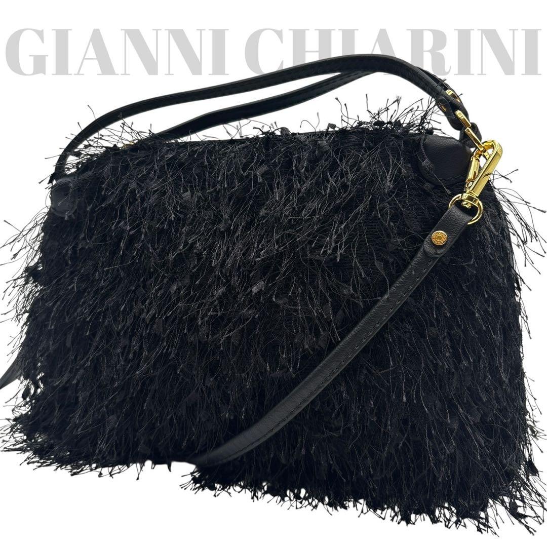 極美品◎ジャンニキャリーニ アリファ 斜めがけ可 ショルダーバッグ フリンジ 黒 GIANNI CHIARINI（ジャンニ キアリーニ） ジャンニキャリーニ バッグ