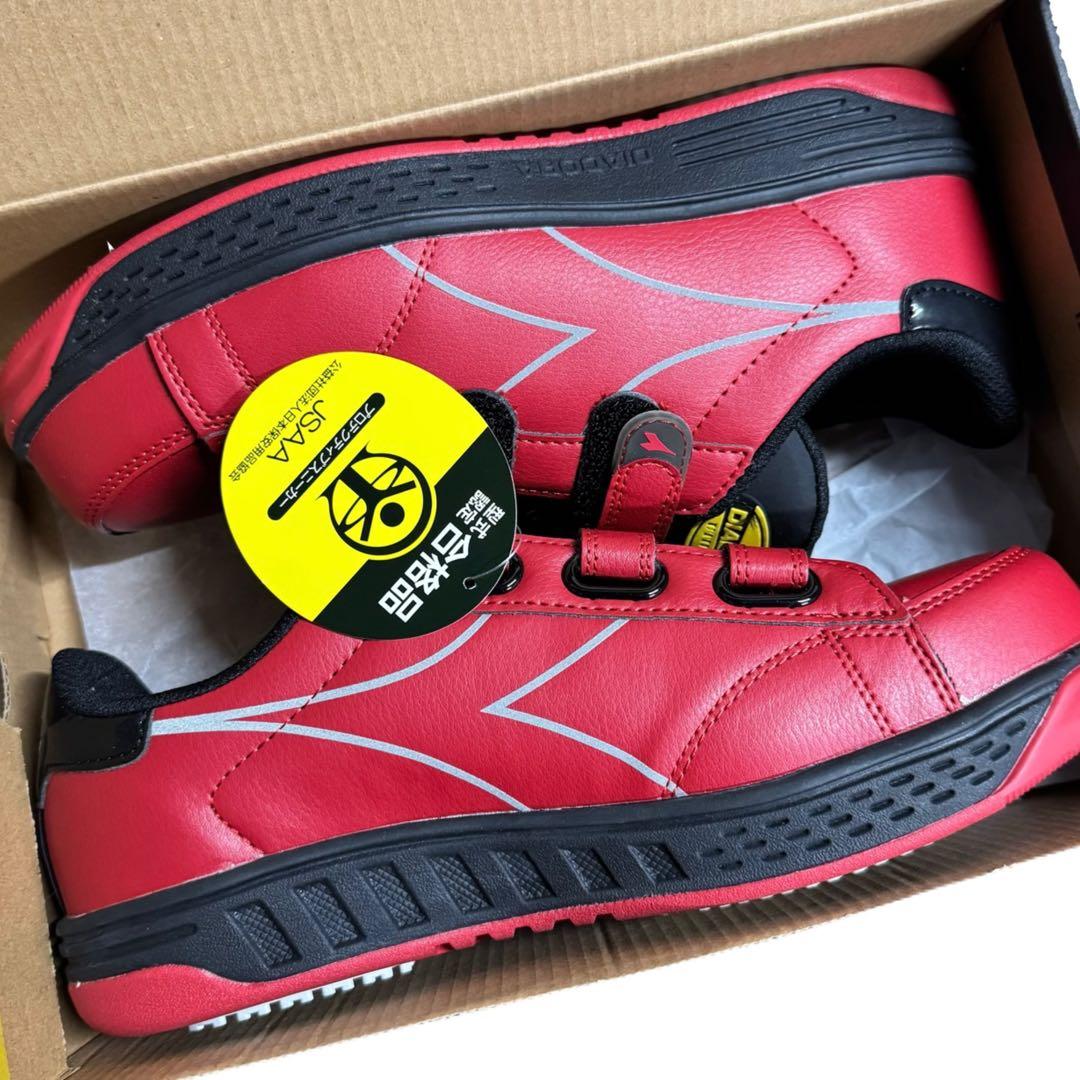 【24.5cm】安全靴 作業靴 ディアドラ WK-32 マジックテープ 赤×黒