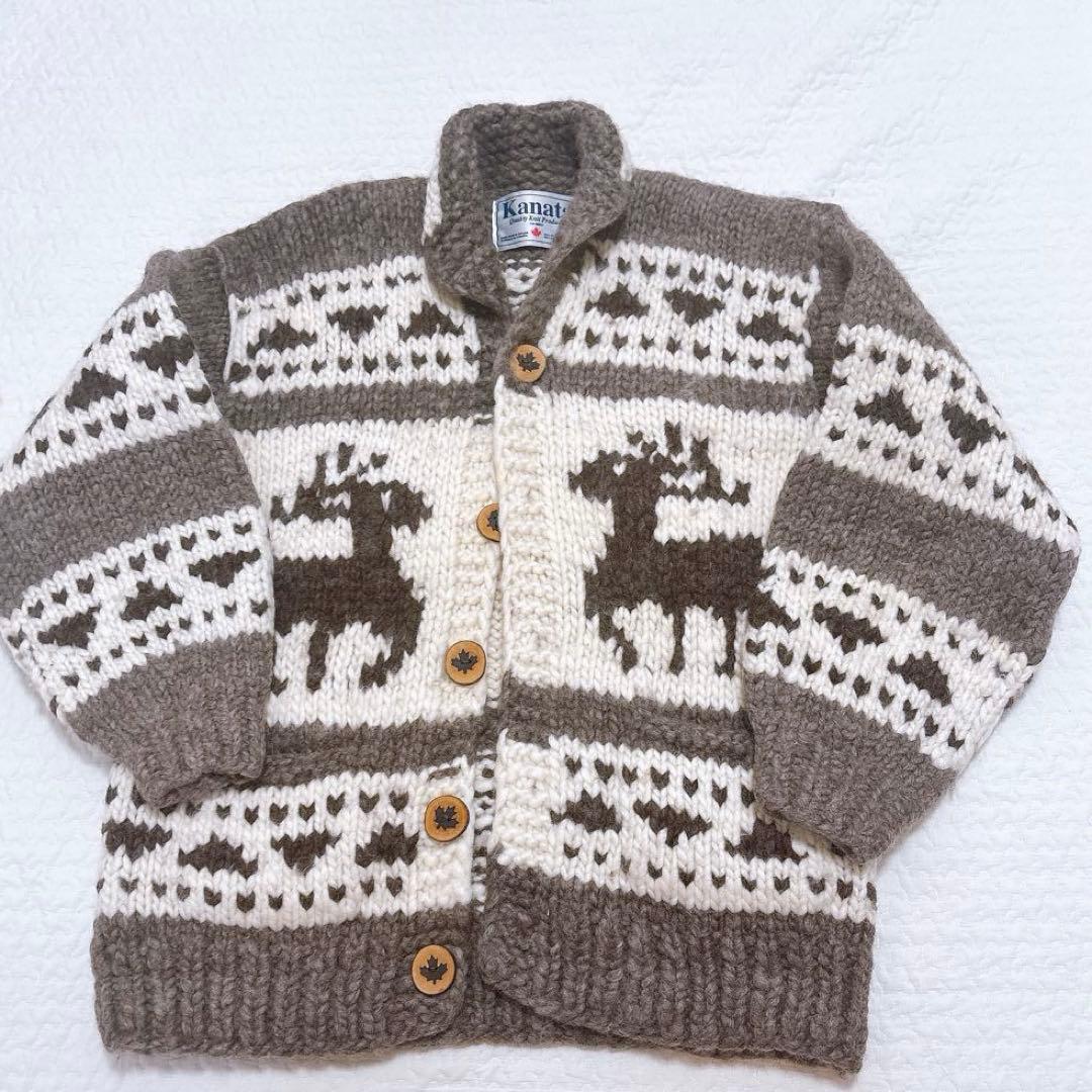 【美品】Kanata カナタ　カウチンニット　カーディガン　トナカイ カナタ KANATA カーディガン カウチンニット セーター トナカイ柄