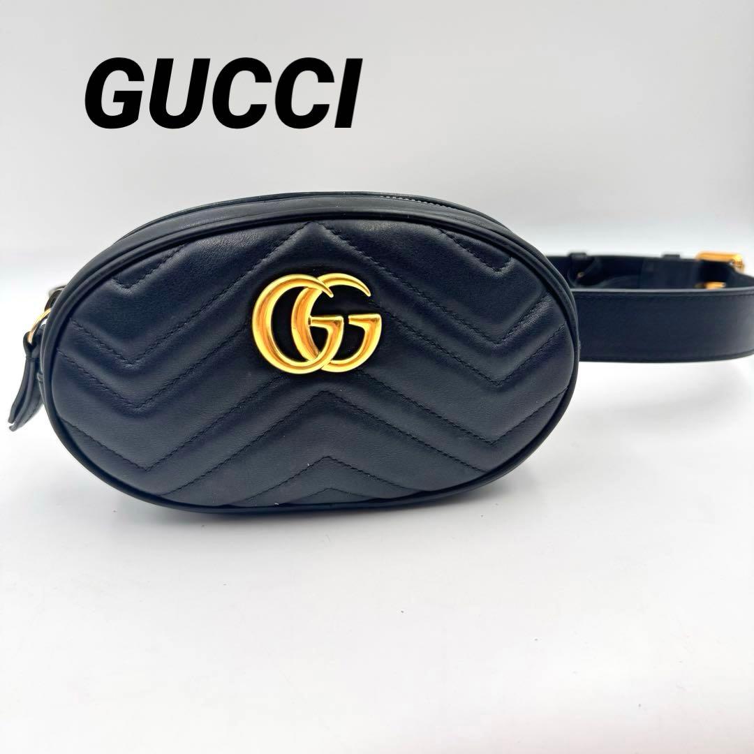 美品✨GUCCI マーモント　ボディバッグ　黒色　ハート　キルティング グッチ ショルダーバッグ レディース GGマーモント キルティング