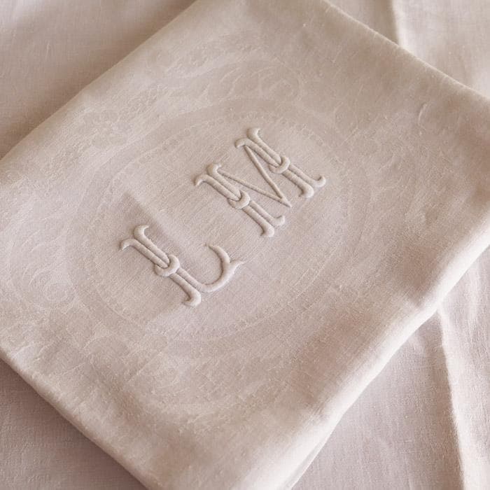 69】フランス アンティーク リネン ナプキン 2枚 イニシャル刺繍