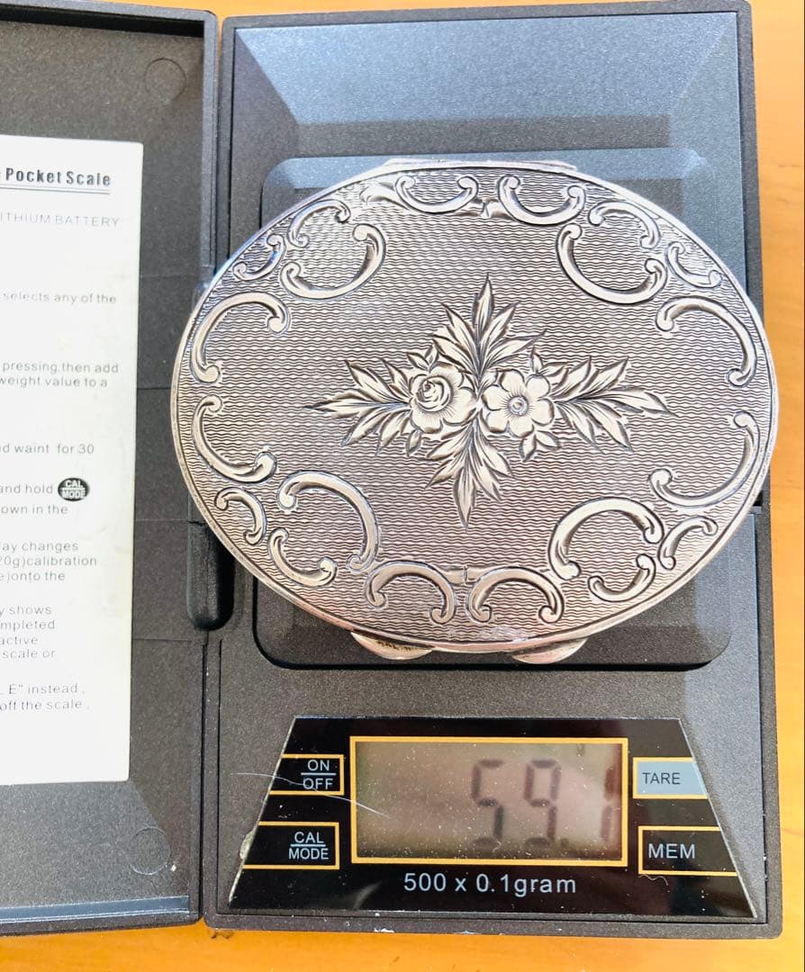 匿名配送 北欧アンティーク シルバー830 コンパクトミラー 59.1g