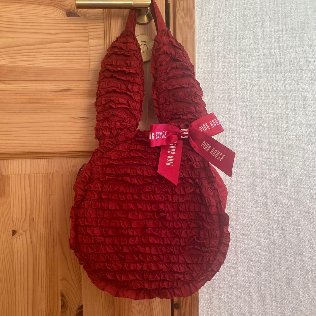ピンクハウス　ウサギ耳デザインバッグ 赤 PINK HOUSE（ピンクハウス） トートバッグ 幸見うさぎ刺繍バッグ