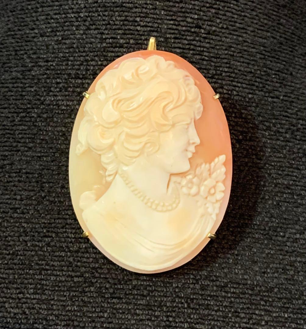 希少シェルカメオヴィンテージブロッチペンダント貴婦人横顔 CAMEO