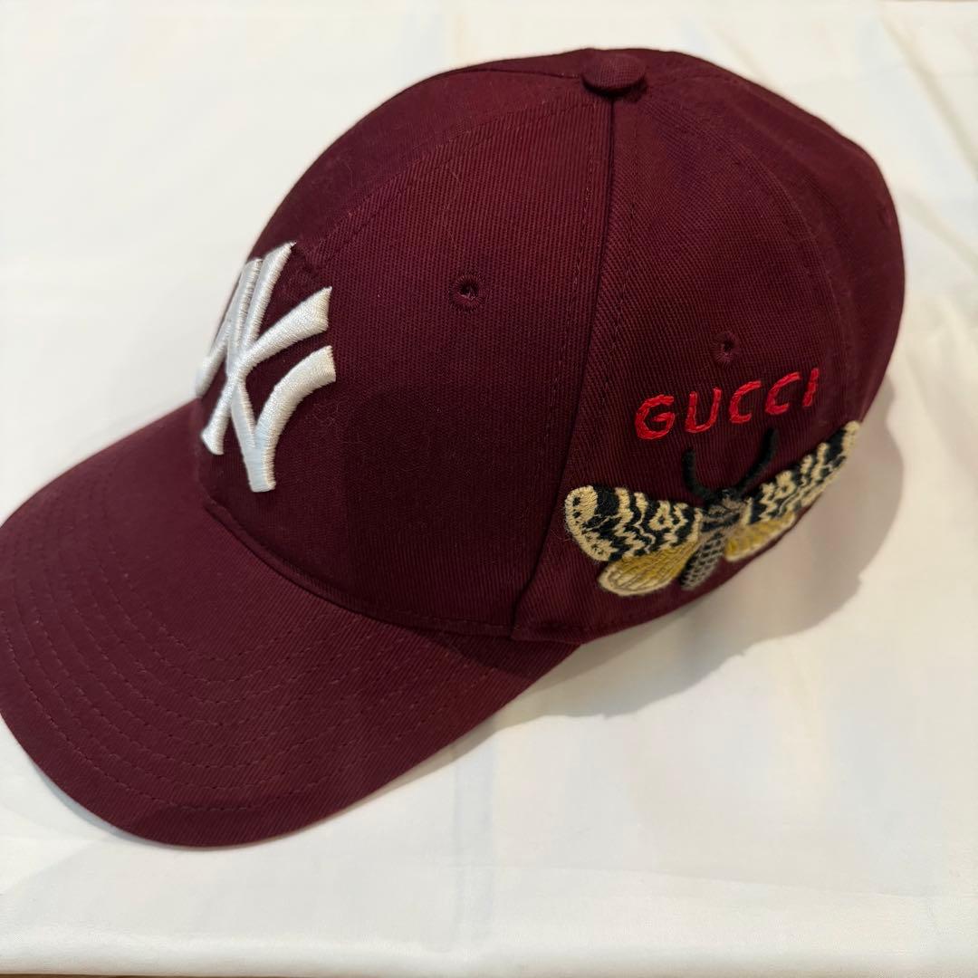GUCCI × NYヤンキース キャップ New Gucci x MLB NY Leather Baseball Hat Sz M | eBay
