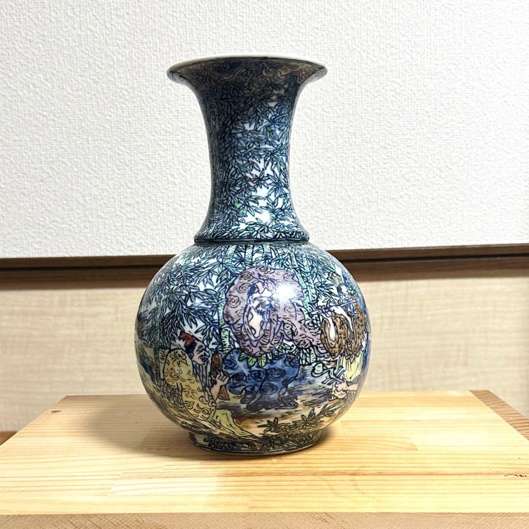 【サンシャイン】【五代清風与平】磁彩群仙図 花瓶 京焼 細密画 花生け サンシャイン様専用】【五代清風与平】磁彩群仙図 花瓶 京焼 細密画