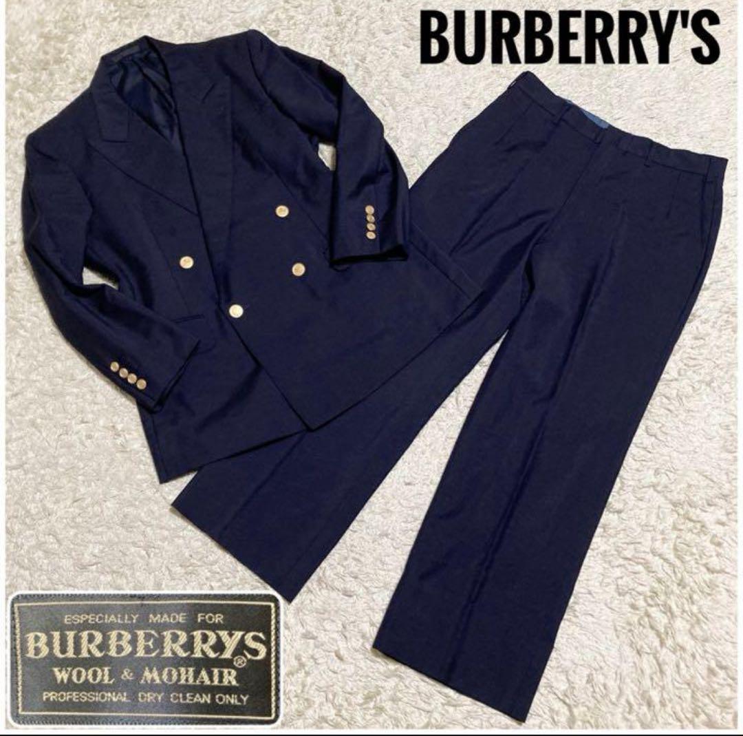 美品 モヘア⭐️バーバリー 紺ブレ ダブルブレスト セットアップ L