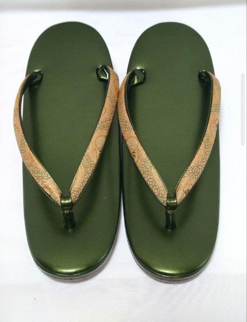 西陣 錦糸グリーン地 丸紋 バック 錦地鼻緒 の グリーン草履 セット