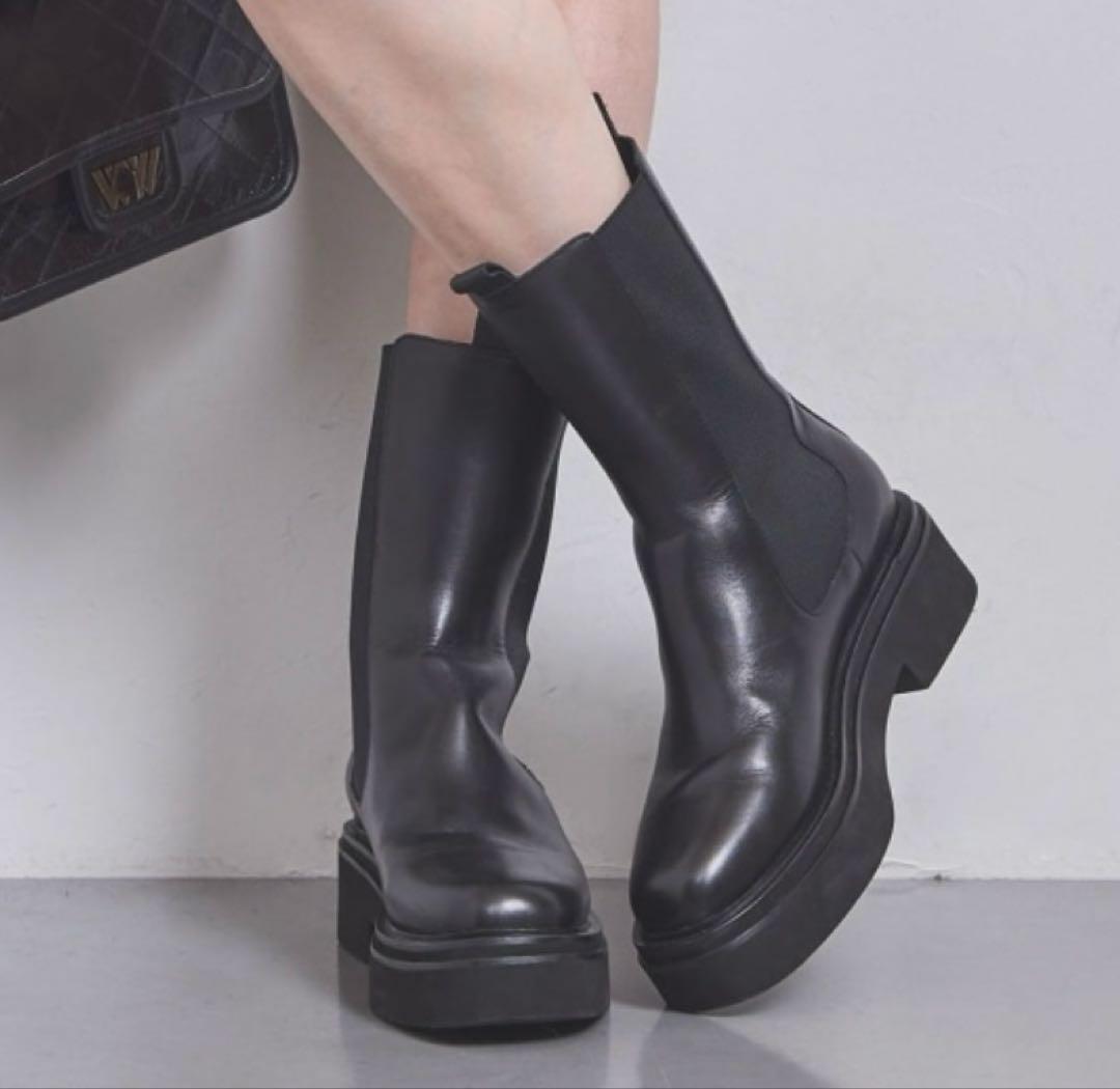 UNITED ARROWS ハーフサイドゴアブーツ 36 黒 美品 レザー UNITED