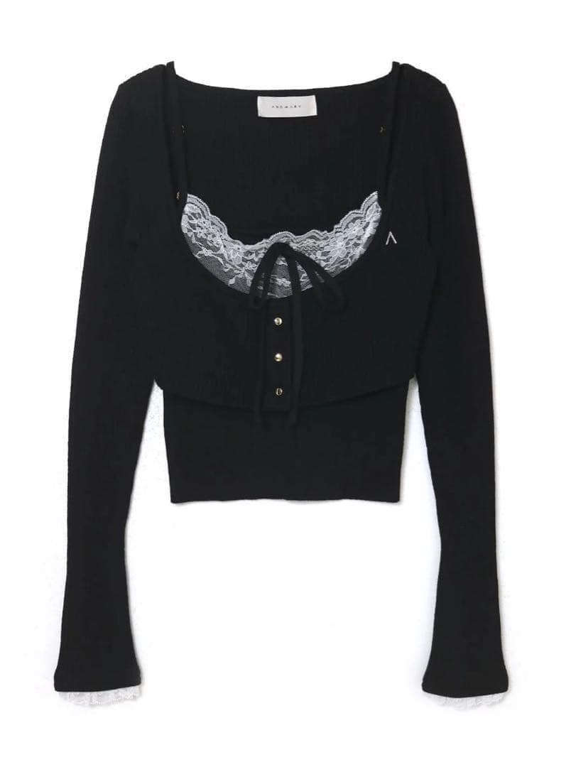 andmary Brenda lace knit set ブラック - メルカリ