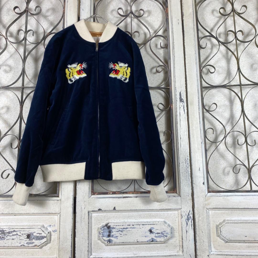 ehka sopo 虎 アニマル刺繍 日本 富士山 ベロアスカジャン スタジャン