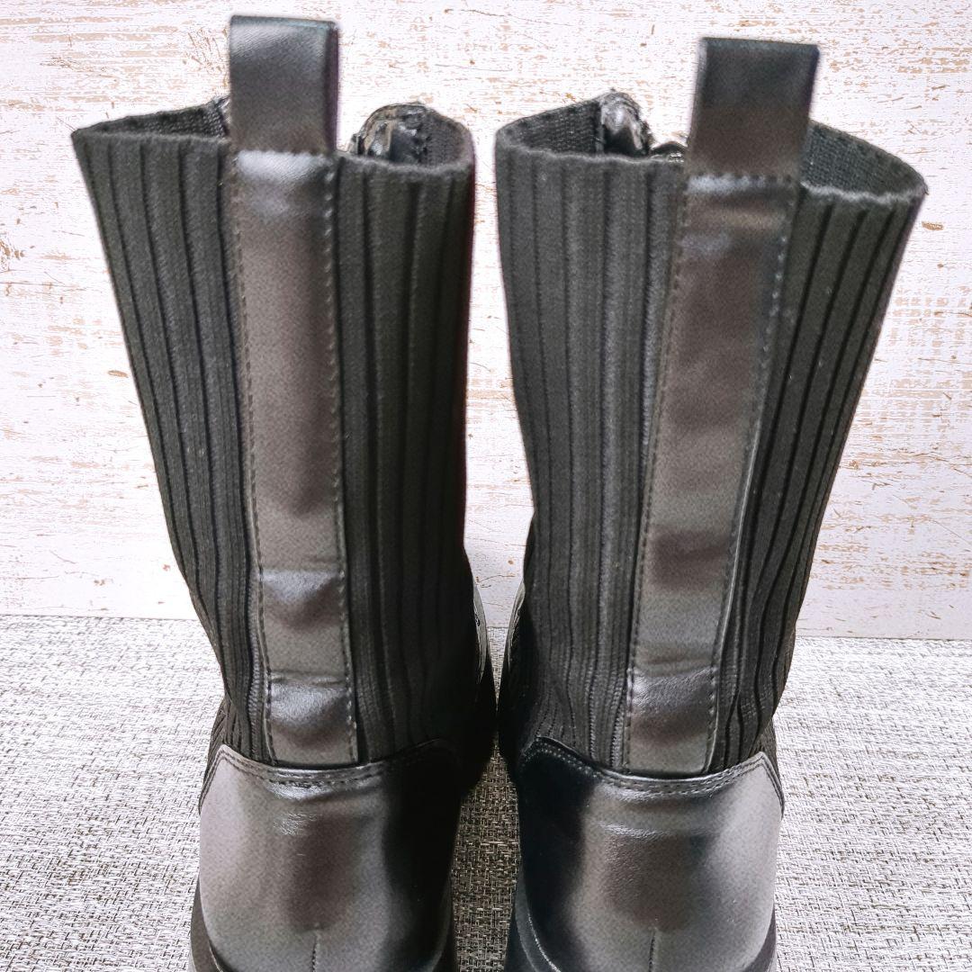 美品 ZARA ザラ 厚底ブーツ トラックソール フロントジップ レザー 24