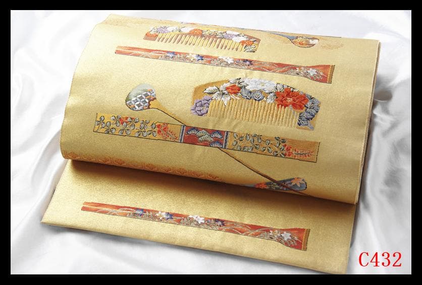 C432厳選西陣 金泥箔 本金箔 名品シリーズ櫛と笄 太鼓柄高級正絹