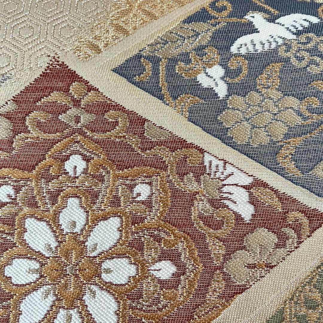 袋帯 三越誂製 正絹 色紙と雪輪 温かみのシャンパンゴールド 上品な