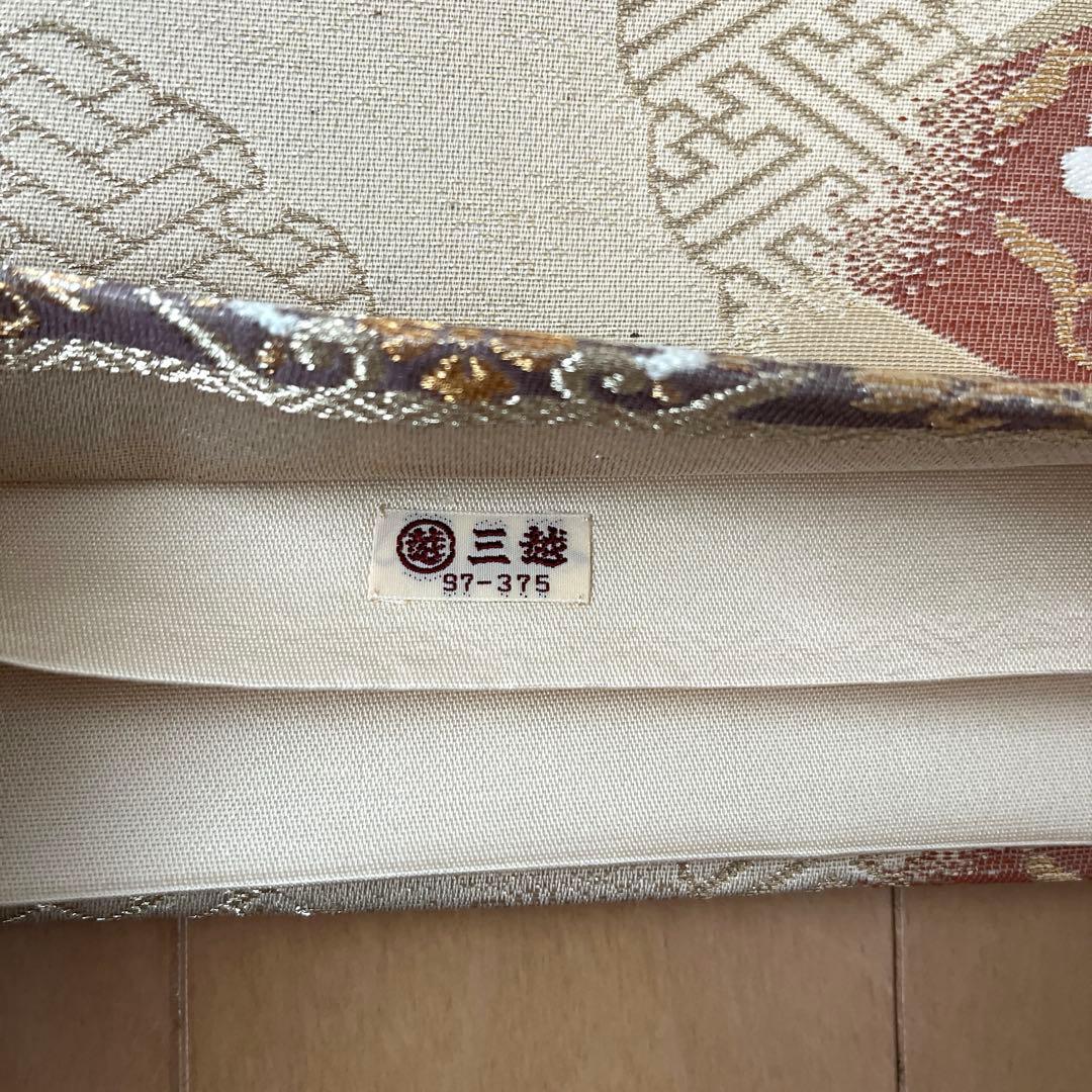袋帯 三越誂製 正絹 色紙と雪輪 温かみのシャンパンゴールド 上品な