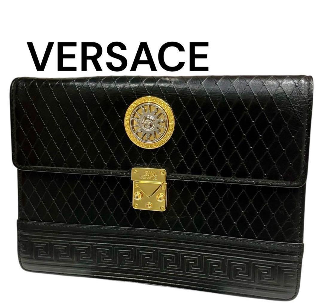 GIANNI VERSACE セカンドバッグ クラッチバッグ レザー ブラック