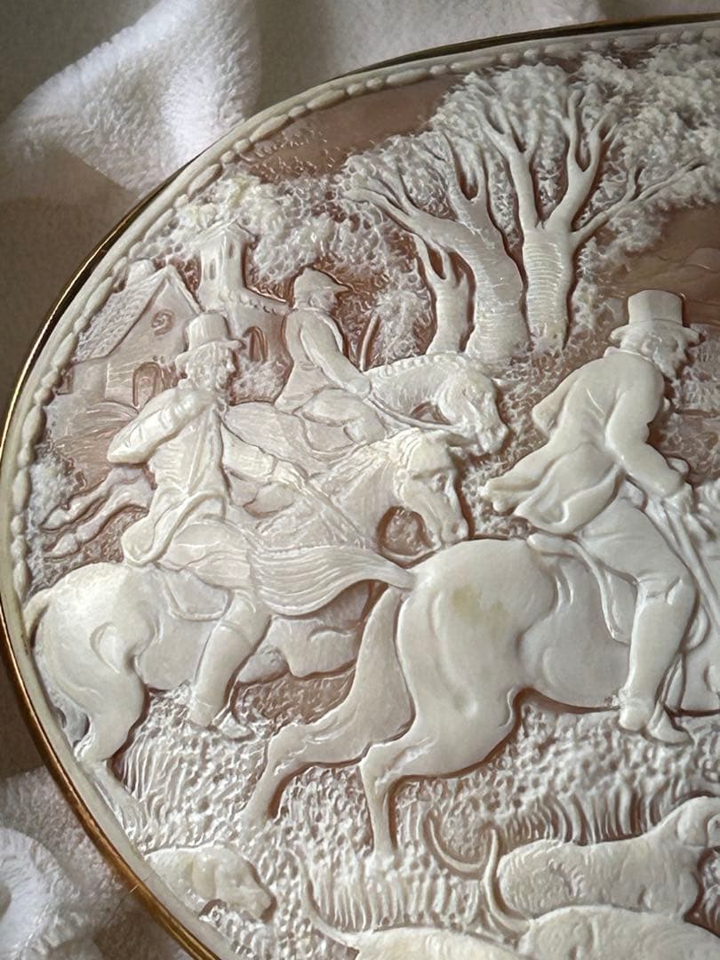 スーパービッグサイズ　シェルカメオ　狐狩り　緻密　精巧　臨場感　うっとり♡