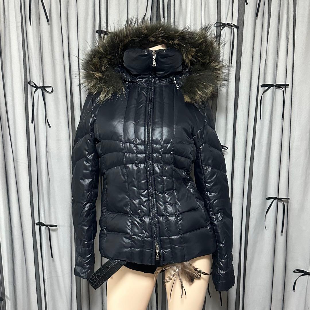 平成ギャル y2k 光沢 リアルファー付きダウン 黒 ダークコア お兄系