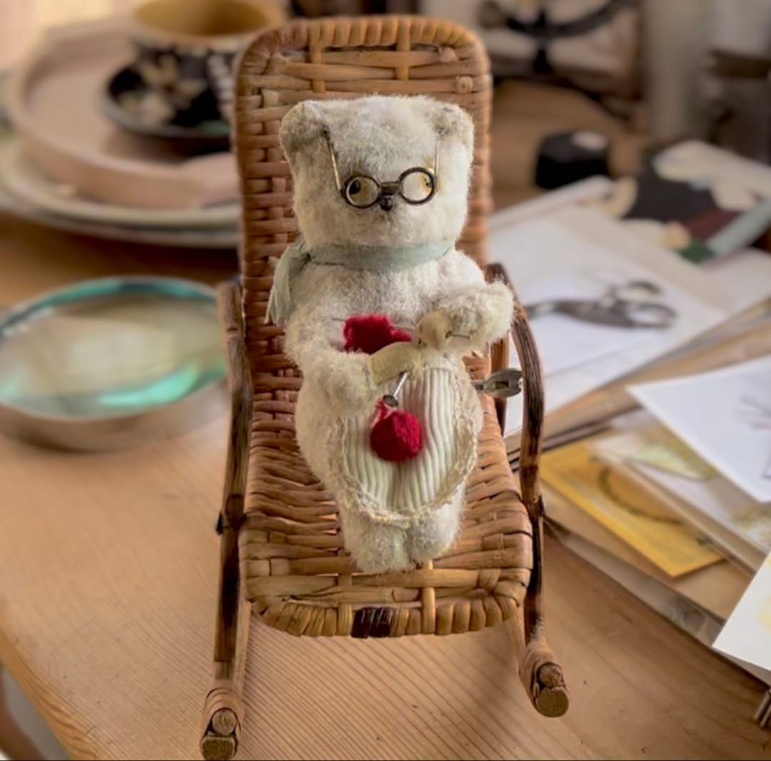 アンティーク 編み物ねこ 海外輸出用 里帰りっ子 ゼンマイ式