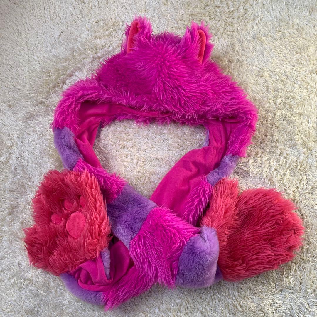 ディズニー チシャ猫 フード付きマフラー ピンク 手袋 - メルカリ