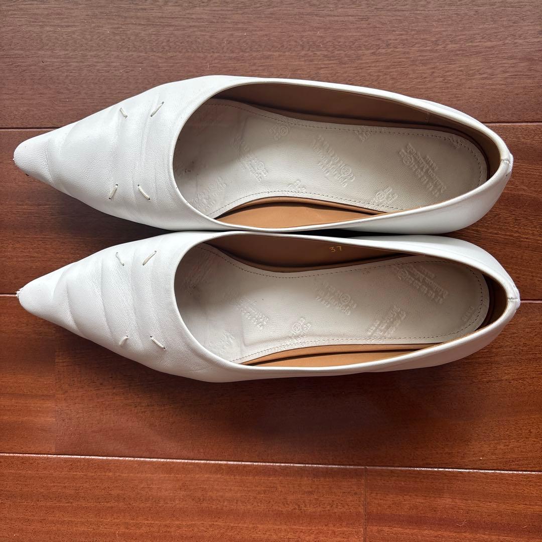 美品】Maison Margiela白 ポインテッドトゥ フラット 37